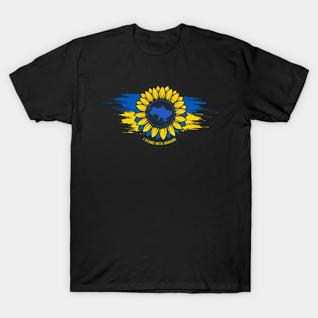 I Support Stand With Ukraine Sunflower Proud Ukrainian Flag T-Shirt by carasantos